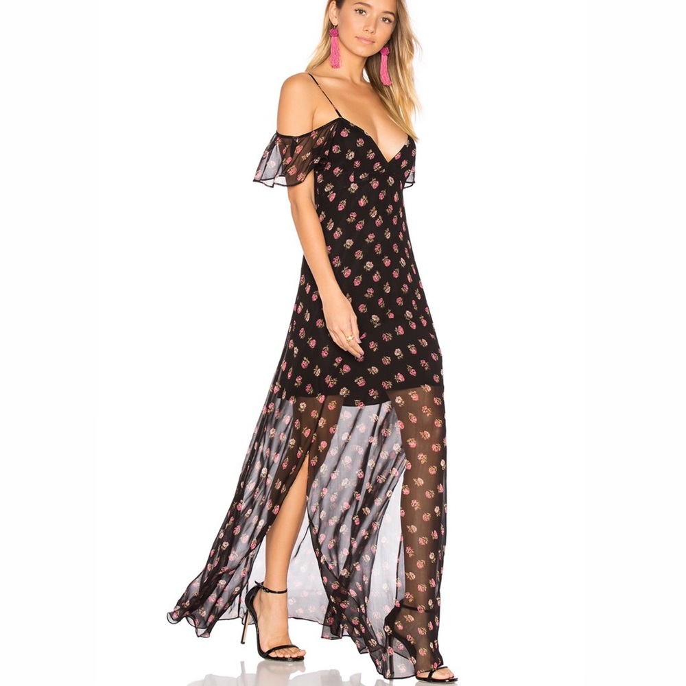Needle & Thread Prairie Ditsy Maxi Dress in Black & Pink